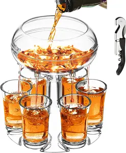 Adjustable Shot Glass Dispenser and Holder Made of  Grade Plexiglass, Shot Dispenser with 6 Drinking Glasses for Kinds of Parties (Clear)