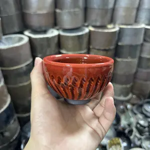 Vibrant Red Glaze Teacup with Textured Patterns: A Stunning Example of Artisanal Pottery Craftsmanship-362