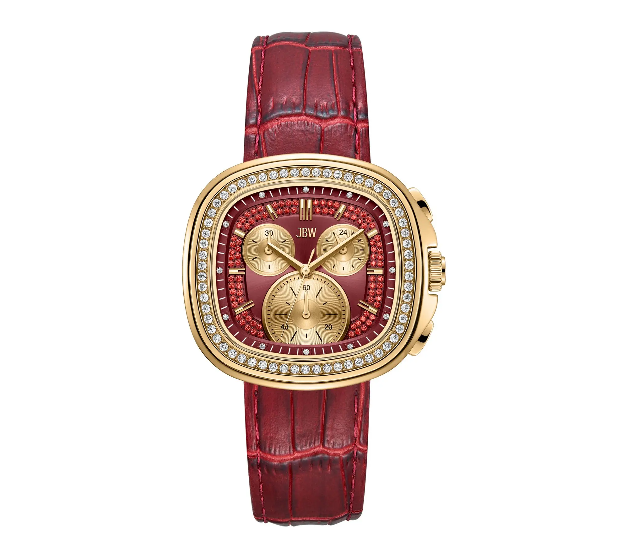 JBW Men's Coast 18K Gold Plated Crystal Red Strap Watch