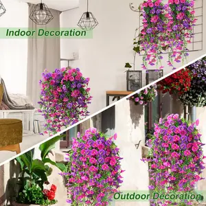 5pcs UV-Resistant Realistic Artificial Hanging Petunia Plants - Outdoor/ Fake Flowers Suitable for Home, Yard, Porch Decoration - Low-Maintenance Spring/Fade-Resistant Flowers, Hanging Plant Vines (No Container/No Plants)