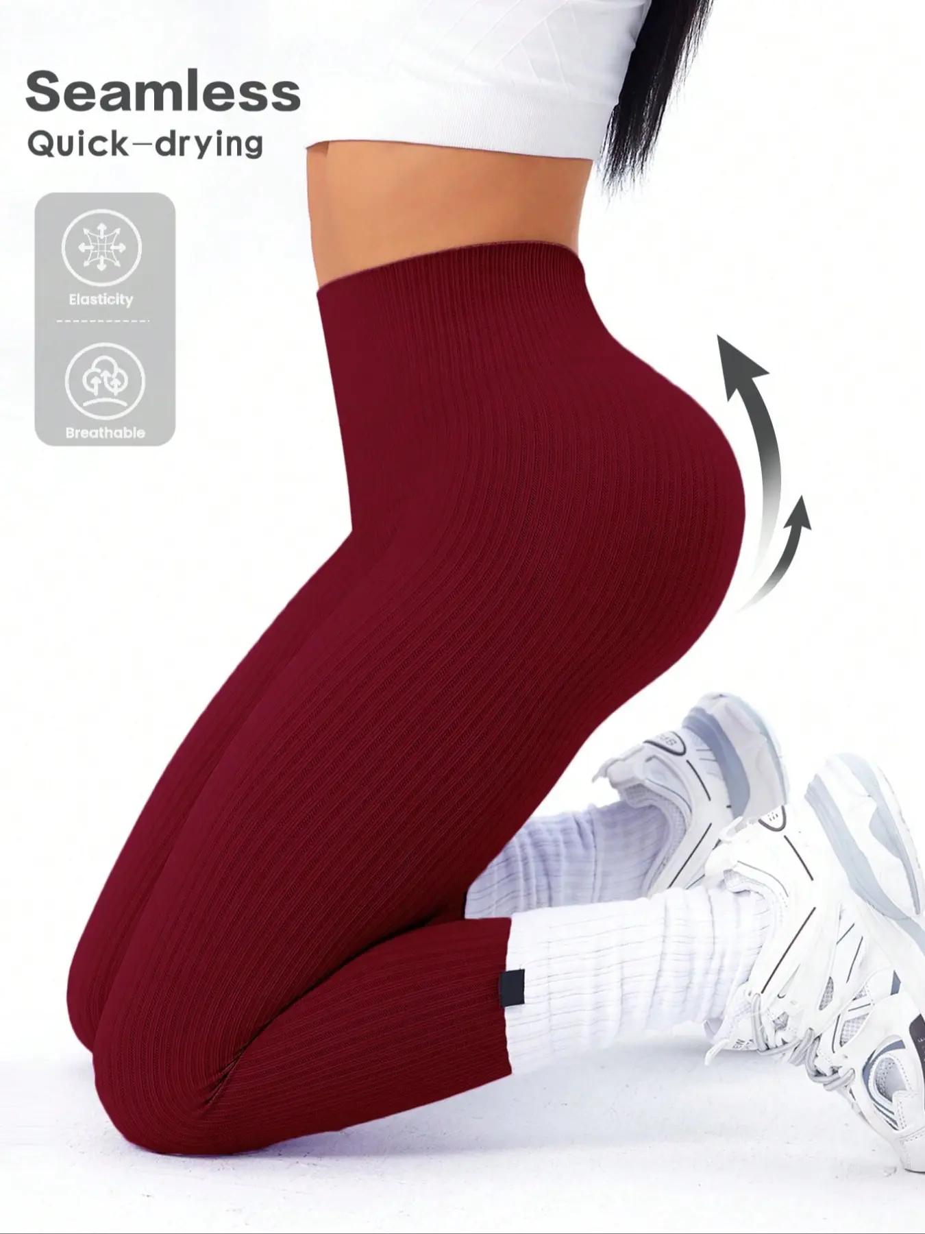 Women's High-Waisted Seamless Knitted Yoga Pants, Activewear High Waisted Sportswear Sporty Tight-Fitting Workout Leggings, All-Season Fitness Bottoms, Plain Leggings, Sports Stretchy Leggings