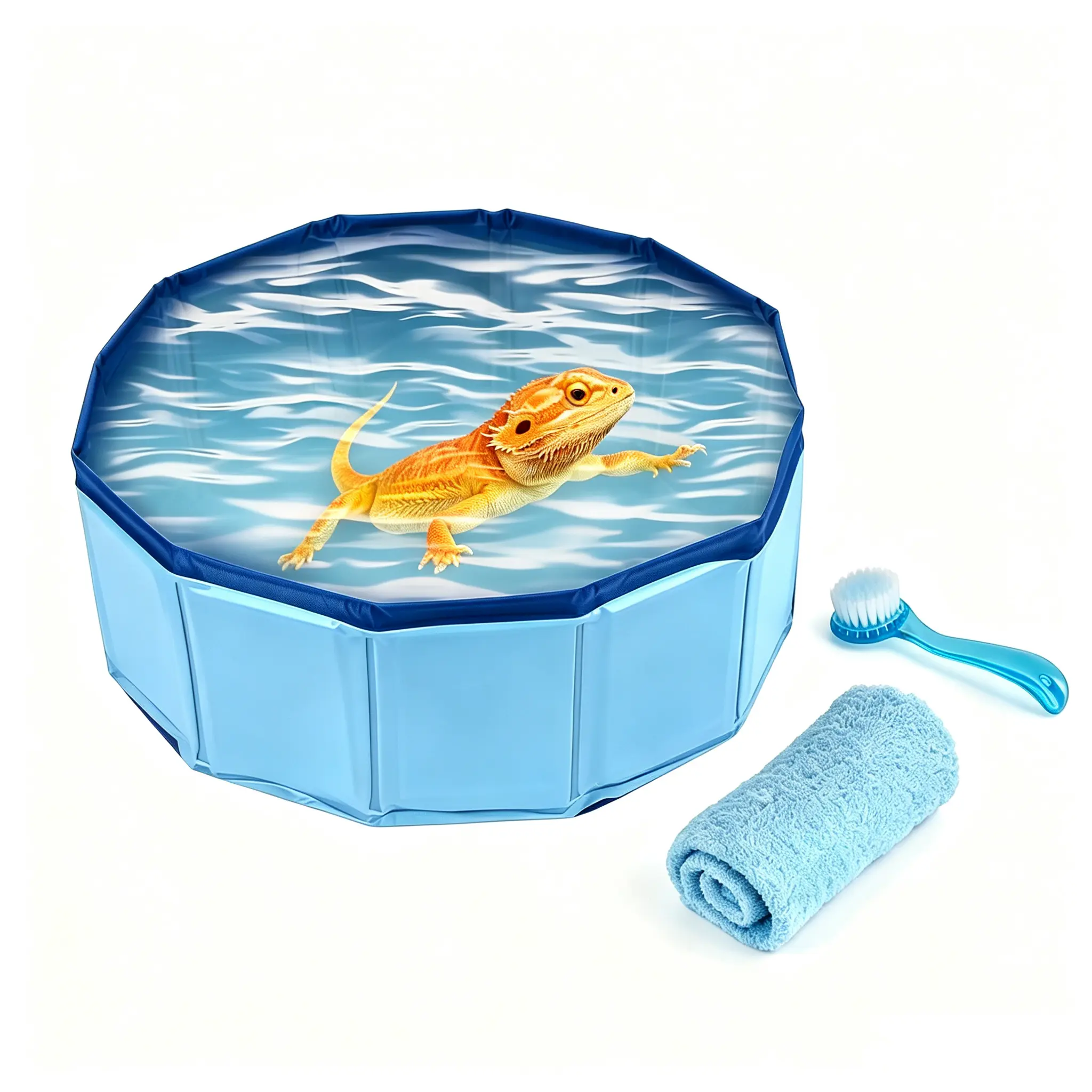 Foldable Bearded Dragon Bathtub with Brush Towel Set Reptile Accessories | Bearded Dragon Pool, Reptile Bathing Pool for Lizards,Tortoises and Small Reptiles, Bearded Dragon Accessories
