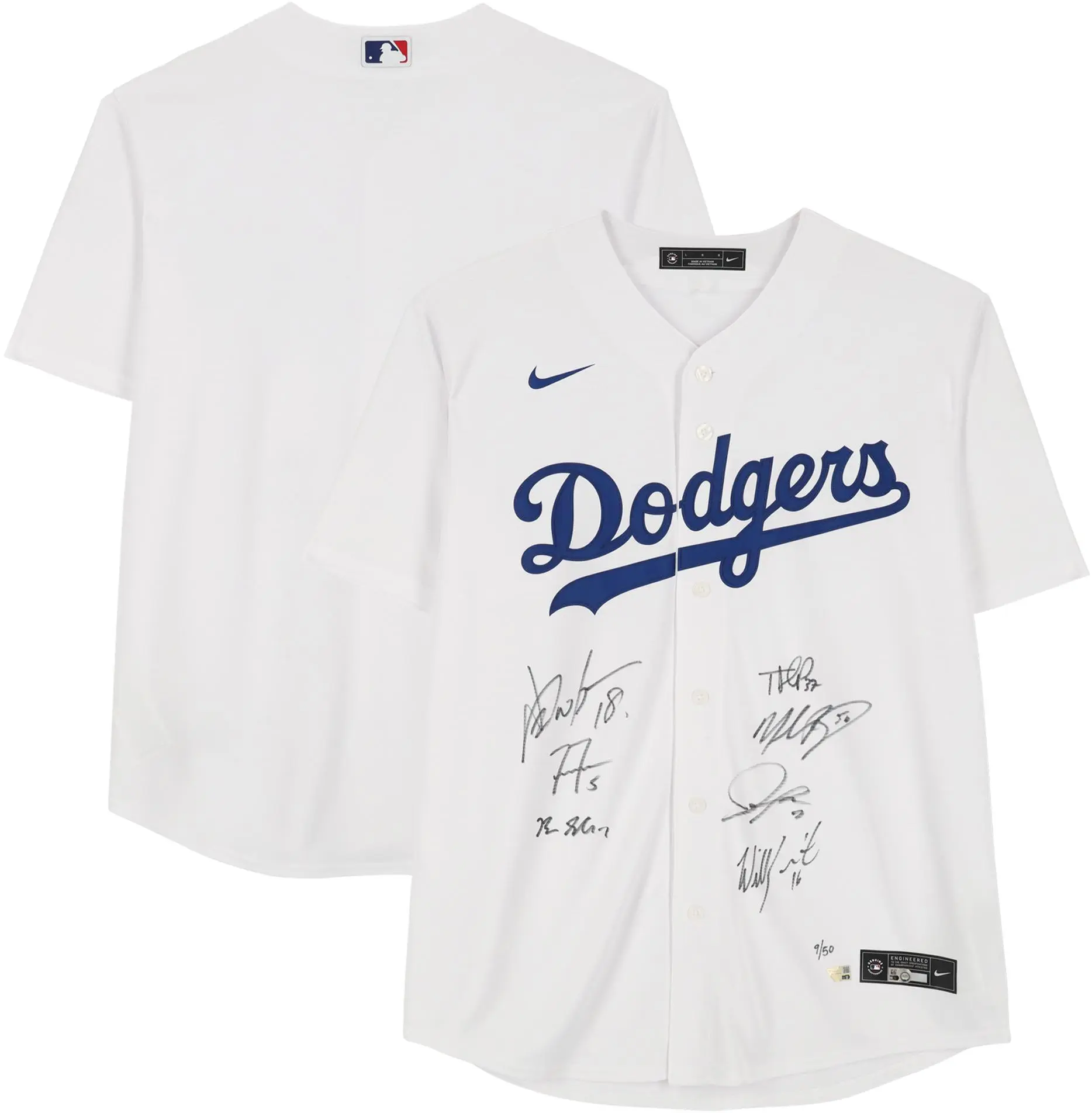 Los Angeles Dodgers 2025 World Series Champions Autographed Nike White Authentic Jersey with 7 Signatures - Limited Edition of 50 - Fanatics Authentic Certified