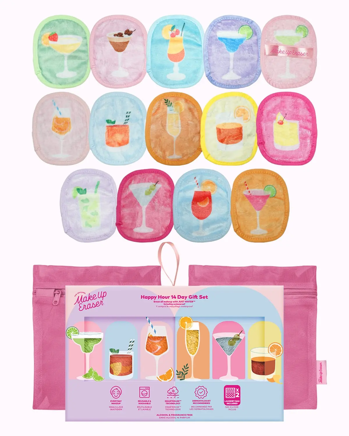MakeUp Eraser Happy Hour 14-Day Set - Erase Makeup with JUST WATER, Reusable & Machine Washable Makeup Remover