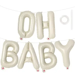 Cream-colored OHBABY letter balloons, 40-inch beige baby party balloons, Balloon Party Supplies; baby letter balloons specially designed for baby parties and gender reveal decorations (comes with ribbon and straw)