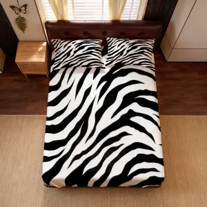 Modern Zebra Print Fitted Sheet Set, 2/3 Pieces (1 Sheet + Pillowcases, No Insert), Breathable, Skin-Friendly Animal Print Bedding for Bedroom, Guest Room & Dorm