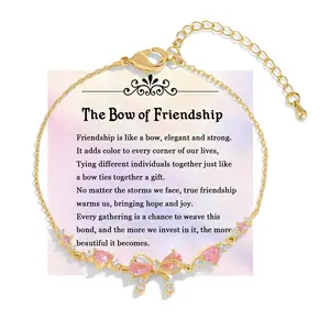 Bow Zircon Bracelet for Women Adjustable CZ Bow Friendship Bracelet Women's Gift