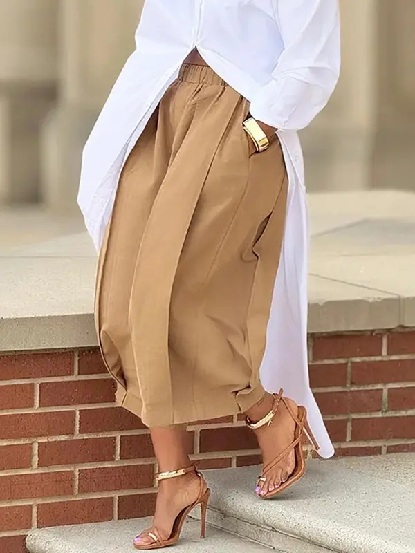 Women's Basic Mid-Waist 3/4 Length Loose Solid Color Casual Pants - All-Season, Comfortable Trousers for Casual Street, Work & Lounge
