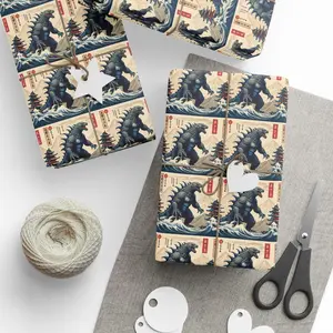 Vintage Godzilla Wrapping Paper, Kaiju Gift Wrap, Monster Godzilla Wrapping Paper Roll, Japanese Gift Art, Christmas Retro Kaiju Gift Wrap for Birthdays & Holidays
