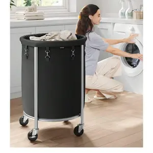 Laundry Basket With Wheels, Rolling Laundry Hamper, 29 Gal., Round Laundry Cart With Steel Frame And Removable Bag, 4 Casters And 2 Brakes