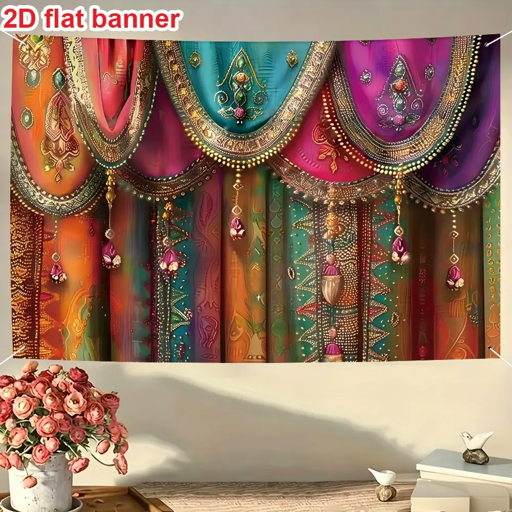 2D Flat Design Party Banner, Back Drop, Reusable Polyester Backdrop, 1 Piece Polyester Indian Style Background Cloth, Reusable Indoor Outdoor Decor, Party Background Decoration, Easy Installation
