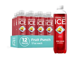 Sparkling Ice, Fruit Punch Sparkling Water, Zero Sugar Flavored Water, with Vitamins and Antioxidants, Low Calorie Beverage, 17 fl oz Bottles (Pack of 12)