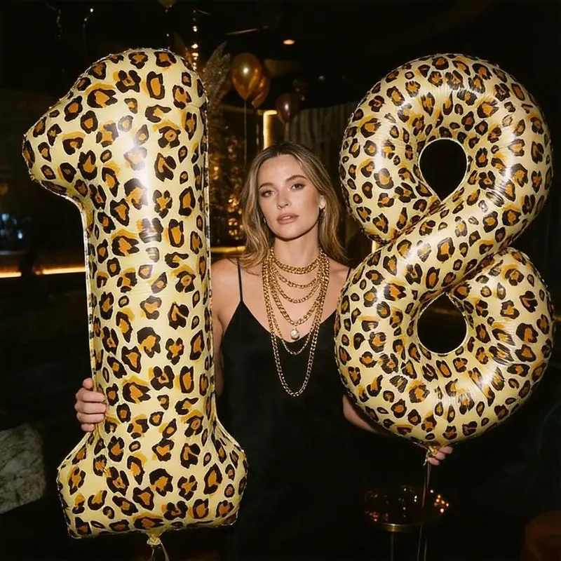 Leopard Print Number Balloons Set, 2-Pack 40-Inch Aluminum Foil Balloons, Themed Party Balloons, Animal Balloons, Birthday Party Decorations, 18th & 81st Anniversary Gifts