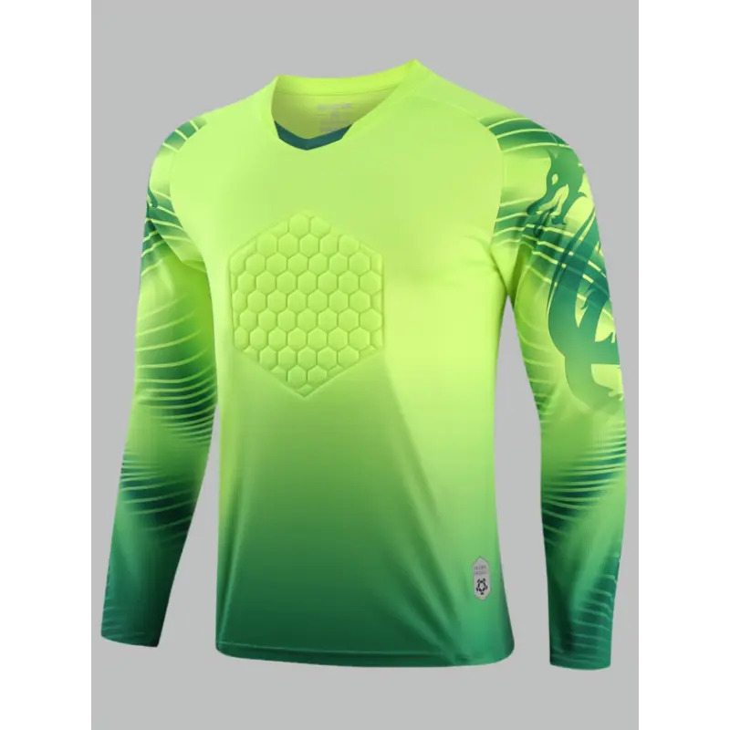 2025 New Men's Unisex Geometric Color Block Quick-Dry Soccer Goalkeeper Jersey - Breathable, Machine Washable, with Chest & Elbow Pads, Slim-Fitting, Ideal for Football Party, Training, Unity Day, Adult, Seasonal Celebration, Unisex Fit