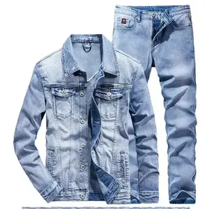 Denim Suit Men's Slim-fit Stretch Two-piece Spring and Autumn Jacket Jeans  YU