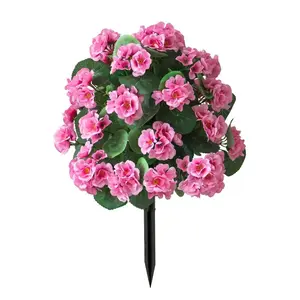 1 Count Artificial Geraniums Flowers Ground Plant with Decorative Fake Flowers and Sharp Edges, UV Resistant, Ideal for Garden, Front Porch, Pathway, Patio, Courtyard