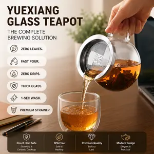 Zero Dregs, Anti-Scald  - Stovetop Safe Borosilicate Tea Maker with Strainer for Loose Leaf, Office Travel Gift Anti-Scald All-in-One Cup for Office Desk Setup & WFH  15.2oz Tea Pot Glass Tea Pot Infusion Tea Kettle