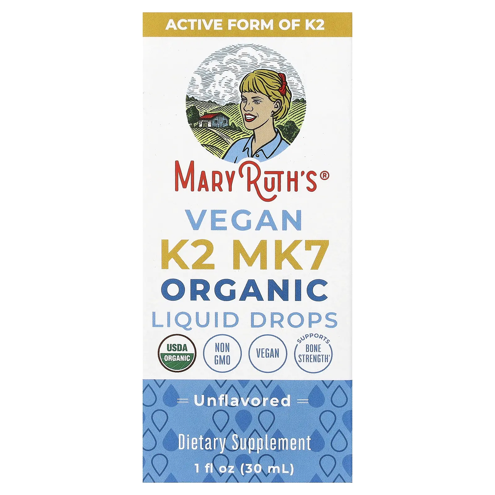 MaryRuth's Organic Vegan K2 MK7 Liquid Drops, Unflavored, 1 fl oz (30 ml)