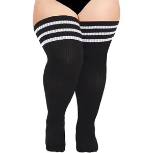 Plus Size Thigh High Socks for Thick Thighs- Womens Knit Cotton Extra Long Over the Knee High Socks Leg Warmer,Black