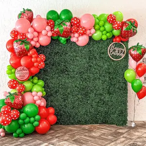 128pcs Strawberry Balloon Arch Garland Kit, Red and Pink Balloons with Strawberry Foil Balloons for Sweet One Berry First Birthday BabyShower Strawberry Party Decorations