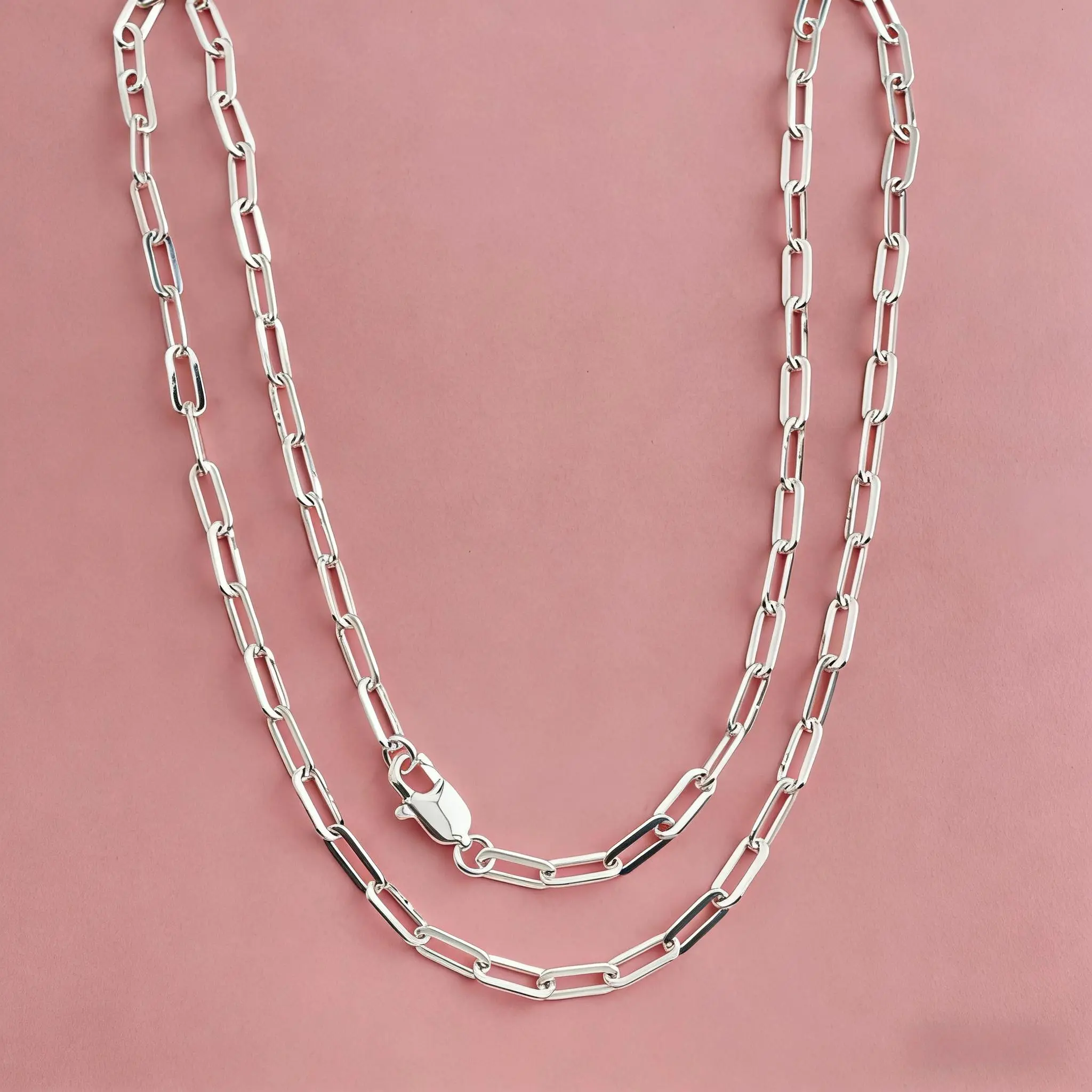 Solid 925 Sterling Silver Plated Paperclip Link Chain Necklace for Men, Elegant Minimalist Necklaces, Polished Elongated Oval Link Cable Chain, Hypoallergenic Durable Jewelry, 16/18/20/22/24 in, Perfect Birthday Christmas Gift for Him, Elegant Necklace