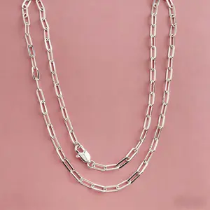 Solid 925 Sterling Silver Plated Paperclip Link Chain Necklace for Men Women, Polished Elongated Oval Link Cable Chain, Hypoallergenic Durable Minimalist Jewelry, 16/18/20/22/24 Inch, Perfect Birthday Christmas Gift for Him He