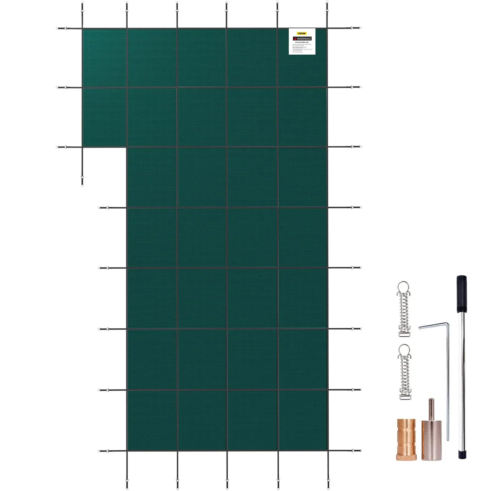 VEVOR Inground Rectangle Pool Cover, 18x34 ft Winter Cover with Left Step, Triple-Stitched PP Mesh, High Strength, Rain Permeable, Includes Hardware