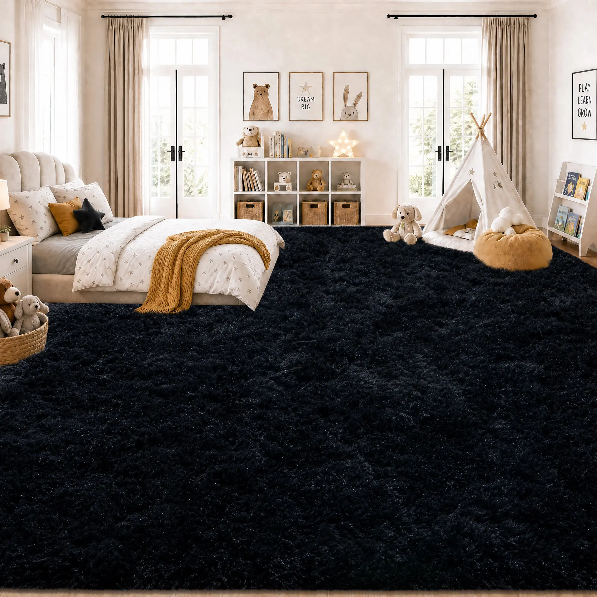 【Summer Sale Deals】【Moving Season】REZUTAN Premium Microfiber Shaggy Area Rug - Machine Washable, Non-Slip Memory Foam Padding - for Living Room, Bedroom, Nursery - Aesthetic Room Decor, House Decor, Home Accessory