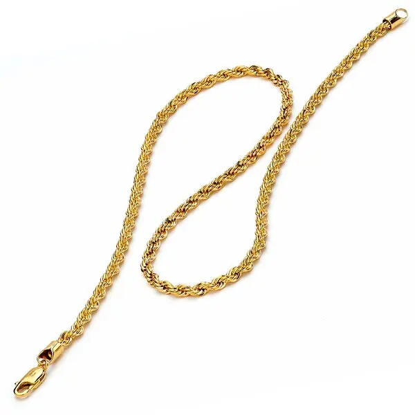 Stainless Steel Rope Chain Necklace 24 inch 4MM 5MM Goldtone Black Silvertone, Metal Chain Necklace, Braided Metallic Chain Necklaces