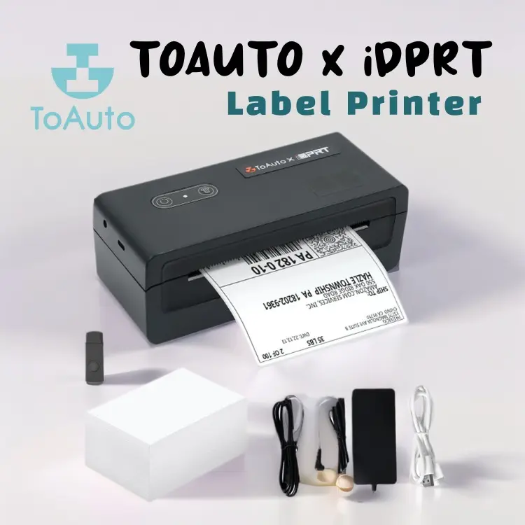 TOAUTO x iDPRT Compact Portable Bluetooth Thermal Label Printer, 4x6 Wireless Shipping Label Printer for Small Business - Multi-Platforms Compatible with Android, iPhone, Windows, MacOS; Works with Amazon, eBay, FedEx, DHL