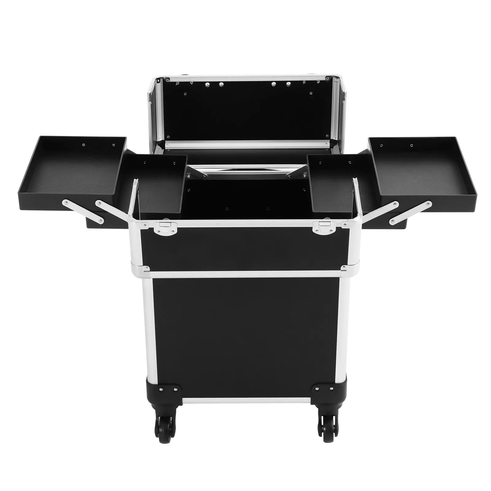 Professional Rolling Makeup Case - Portable Aluminum Alloy Travel Cosmetic Trolley with Keys, Large Capacity Organizer for Makeup Artists, Fits Nail Polish, Curling Irons, Eyeshadow Palettes, Scissors, Spray Bottles, Makeup Organization