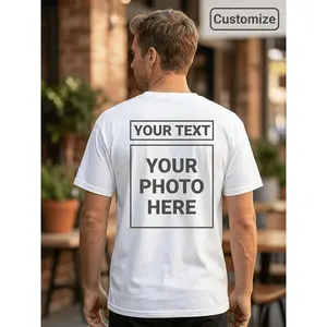 Custom Photo Text Print T-Shirt Personalized Graphic Design Short Sleeve Crewneck Tees Casual Summer Tops for Men Women DIY Team Uniform Couples Matching Outfits Soft Present High Quality Breathable E