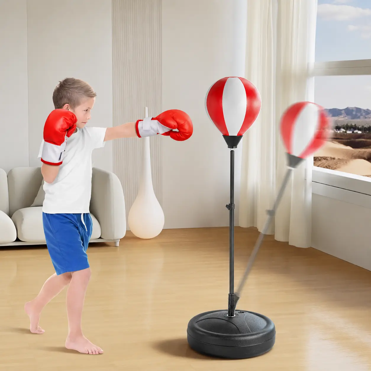 Inflatable Freestanding Boxing Punching Bag Kit with Gloves - Beginner 6-8 Years Martial Arts Toy, Soft Safe Material, Empty-Hand Martial Arts Training, Energy & Stress Release, Mother's Day Gift Box Set