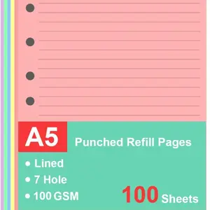 Refills Paper 7-Hole Lined A5 Filler Paper for Planner Inserts A5 Loose Leaf Paper 20 Sheets/C 100 Sheets/200 Pages College Ruled 5.5 X 8.5 Inch