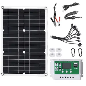 20W Monocrystalline Solar Panel Kit with Portable Charge Controller & Extension Cable Battery Clip Trickle Charger Socket for Emergency Installation
