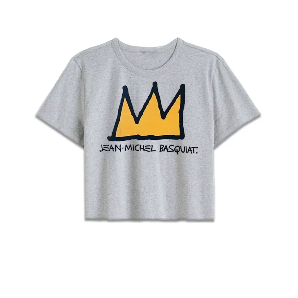 Women's Jean-Michel Basquiat Crown Graphic Crop Top T-Shirt Cotton Womenswear Bottom Tshirt Streetwear Summer Casual Shortsleeve Crewneck Fitted vintage  graphic  tees