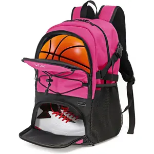 WOLT Basketball Backpack Large Sports Bag with Separate Ball Holder & Shoes Compartment Pink