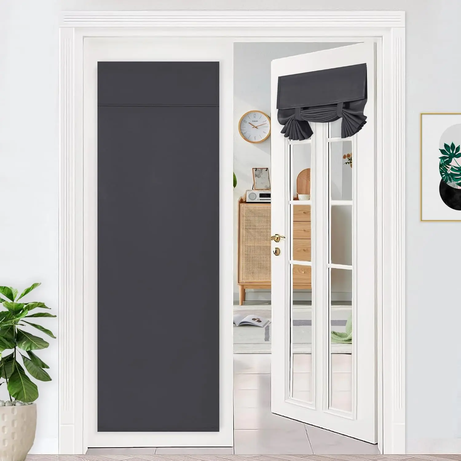 Blackout French Door Curtains-Thermal Insulated Block Light Tricia Window Door Panels Room Darkening Door Curtain with Adhesive Tape for Sidelight Door, Set of 1 Panel, 26x68 Inch,Dark Grey