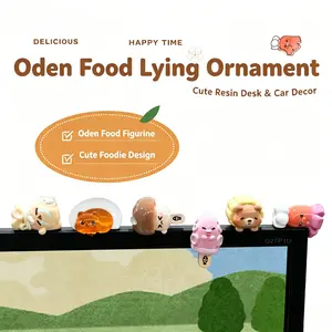 6pcs/Set Kawaii Oden Food Resin Figurines - Cute Desk Ornament, Mini Lying Computer Accessory, Foodie Stress Relief Item, Home Supplies Gift