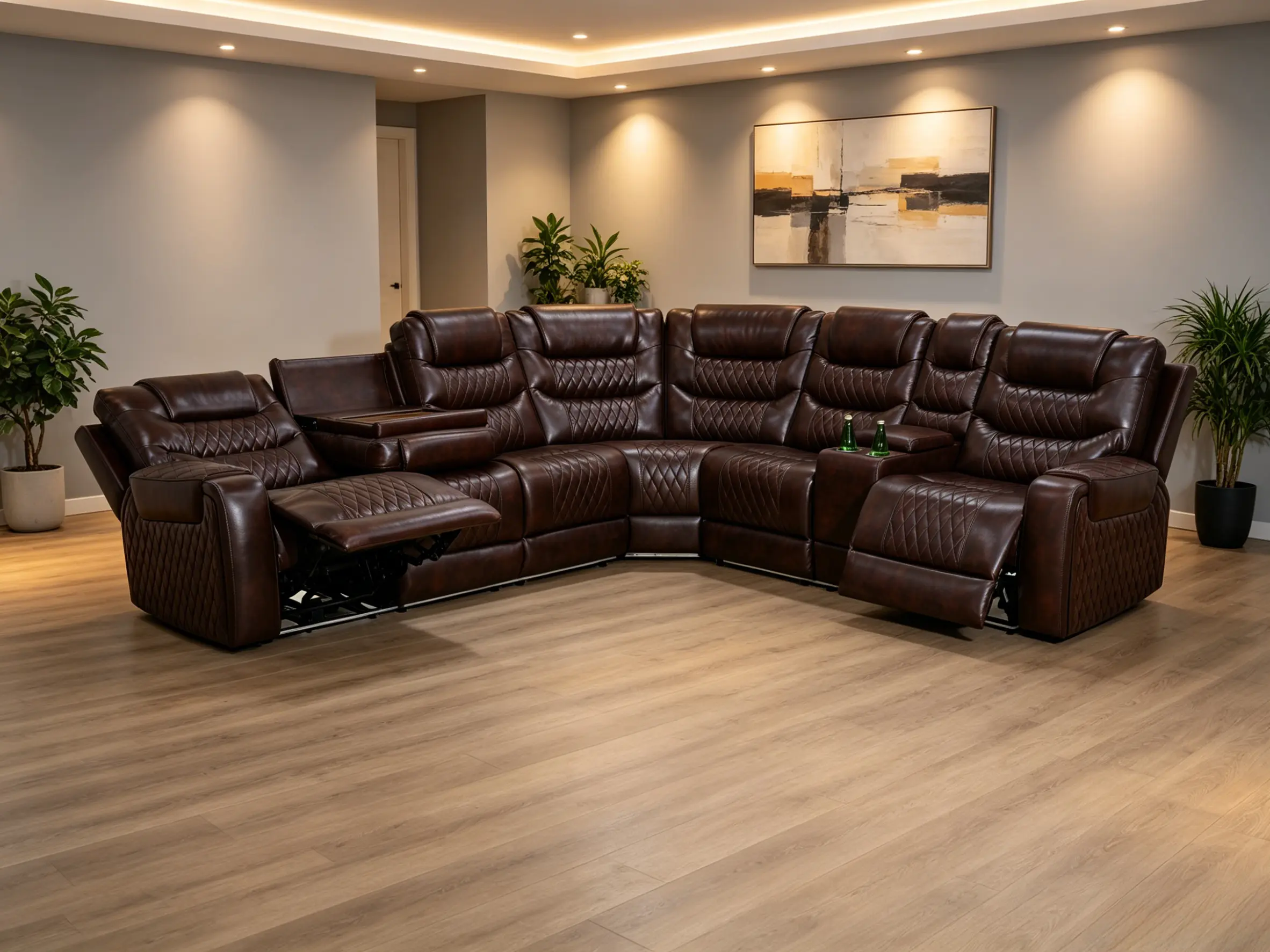 Premium Dark Red Leather 3-Piece Reclining Sofa Set - Ergonomic, Exquisite, High-Resistance, Luxury L-Shaped Indoor Furniture with Wear-Resistant, Low-Maintenance Design for Warm Upscale Home Leisure Spaces, Ergonomic Sofa Sets, Exquisite Sofa Sets