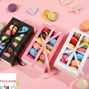 Packhome Macaron Box 7.4x4.5x2 Inches, Fits 12 Macarons, Candy Gift Box with Window, Ribbon Included, 15 Pack, Perfect for Gift Packaging