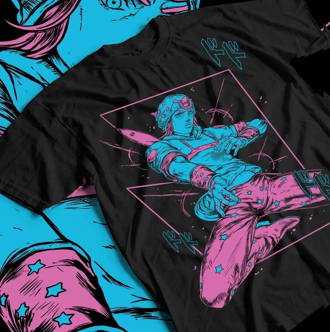 JoJo Steel Ball Run T-shirt & Sweatshirt, Johnny Joestar Neon Graphic Tee, Vintage Oversized Unisex Streetwear, Manga Gifts for Him Her