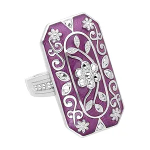 Dallas Prince Sterling Raspberry Enamel ChromeMarcasite Ring