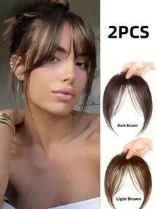 2pcs Women's Straight Bang Hairpieces, Clip On Bangs, Elegant Synthetic Clip-In Extensions, Heat-Resistant Fiber, Lightweight Invisible, Easy to Wear