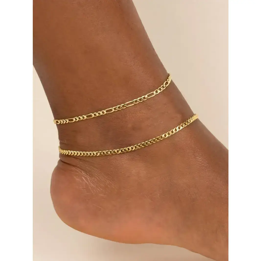Veliora Gift B Women's Simple Plain Stainless Steel Chain Anklet (2pcs) Tarnish Free, Fashionable Body  for Party, Daily Clothing Decor, Trendy All-match & Exquisite  for Birthday Gift, Vacation Accessories, Versatile Accessory stud earring y2k jewelry