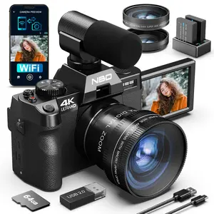 NBD 48MP Digital Cameras 4K 16X Zoom Travel Camera with 180° Flip Screen Auto Focus Macro Lens 2 Batteries Black Tech Gadgets Compact