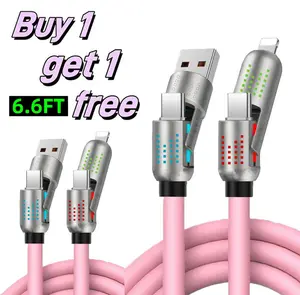 [Buy 1 get 1 free]-6.6FT 4-in-1 USB-C Cable, PD Fast Charging, Data Sync, USB-A, Type-C, Lightning, Aluminum, Compatible