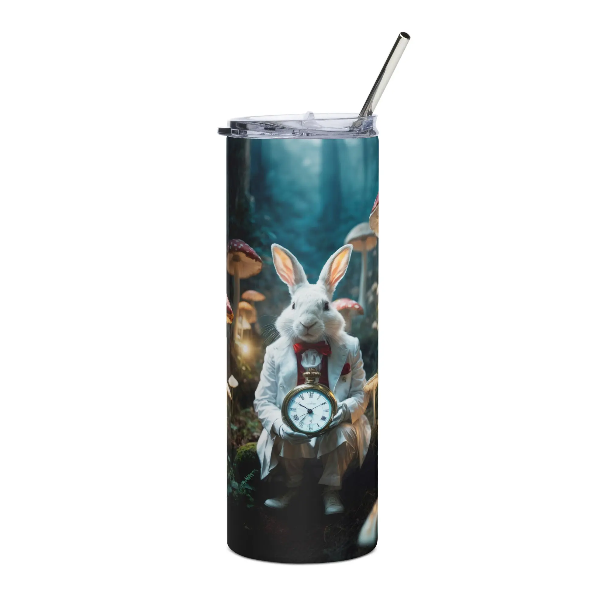 Mystical Moment: The White Rabbit's Timeless Encounter – Stainless Steel Tumbler