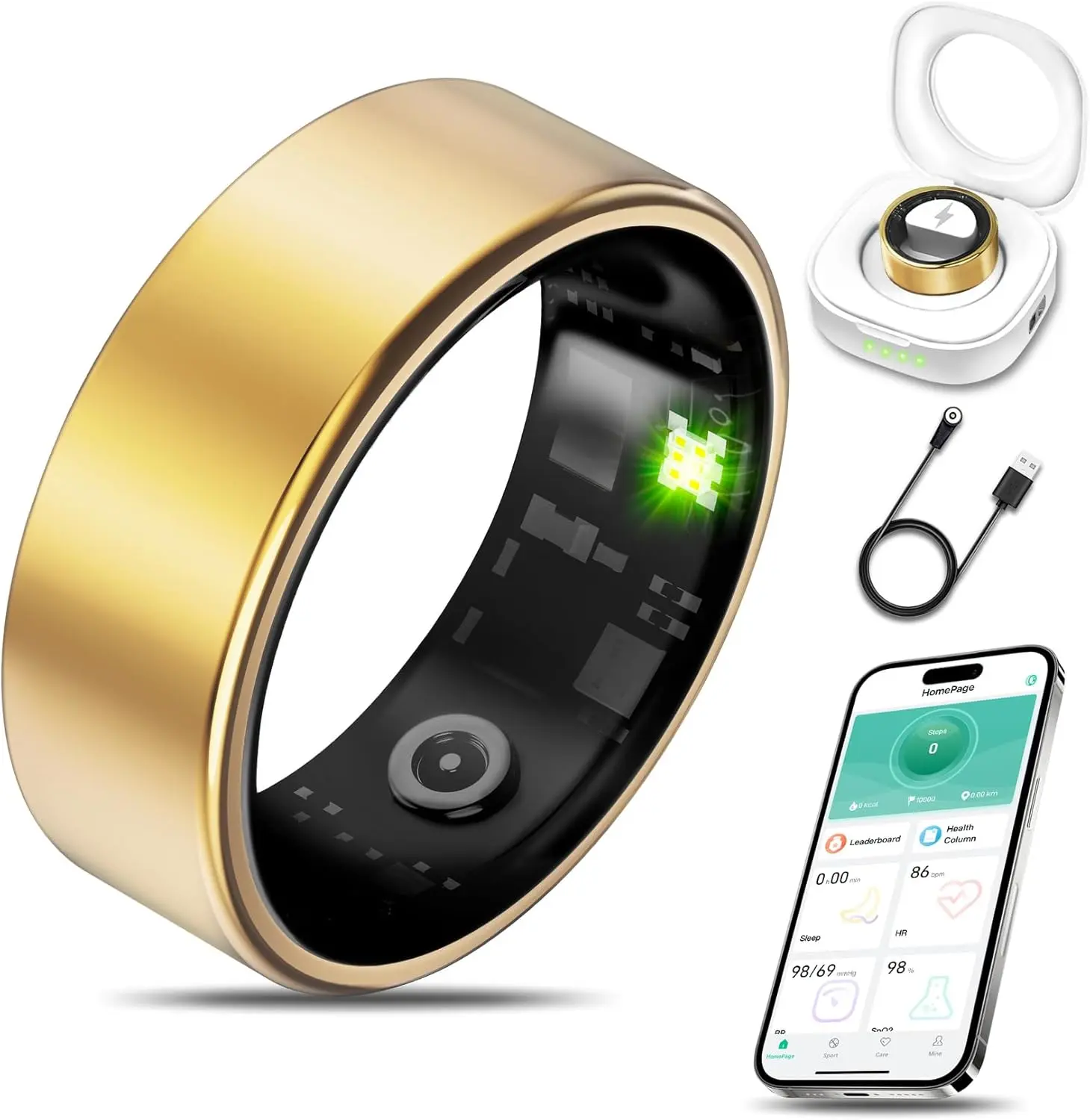 Smart Health Ring,Deep & Light Sleep Monitoring Smart Titanium Ring, Automatic Night Sleep Analysis Fitness Tracker with Sleep Report Sync to APP IPX8 Waterproof Bluetooth5.3