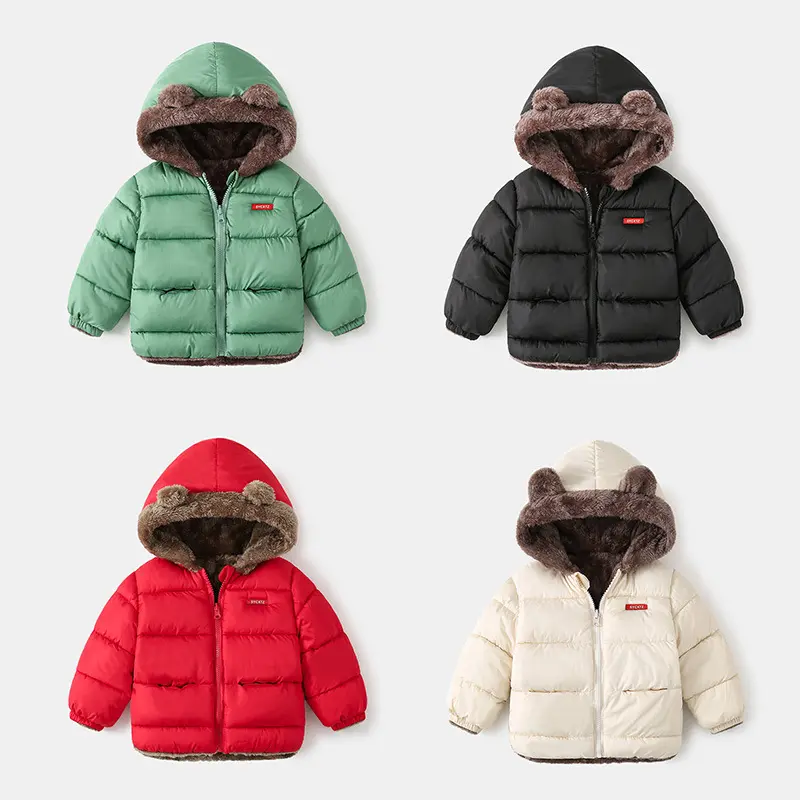 Girls' Fleece-Lined Puffer Winter Coats, Casual Comfy Solid Colors Jacket with Hoodie, Machine Washable, Casual Comfy Jacket, Long Sleeve